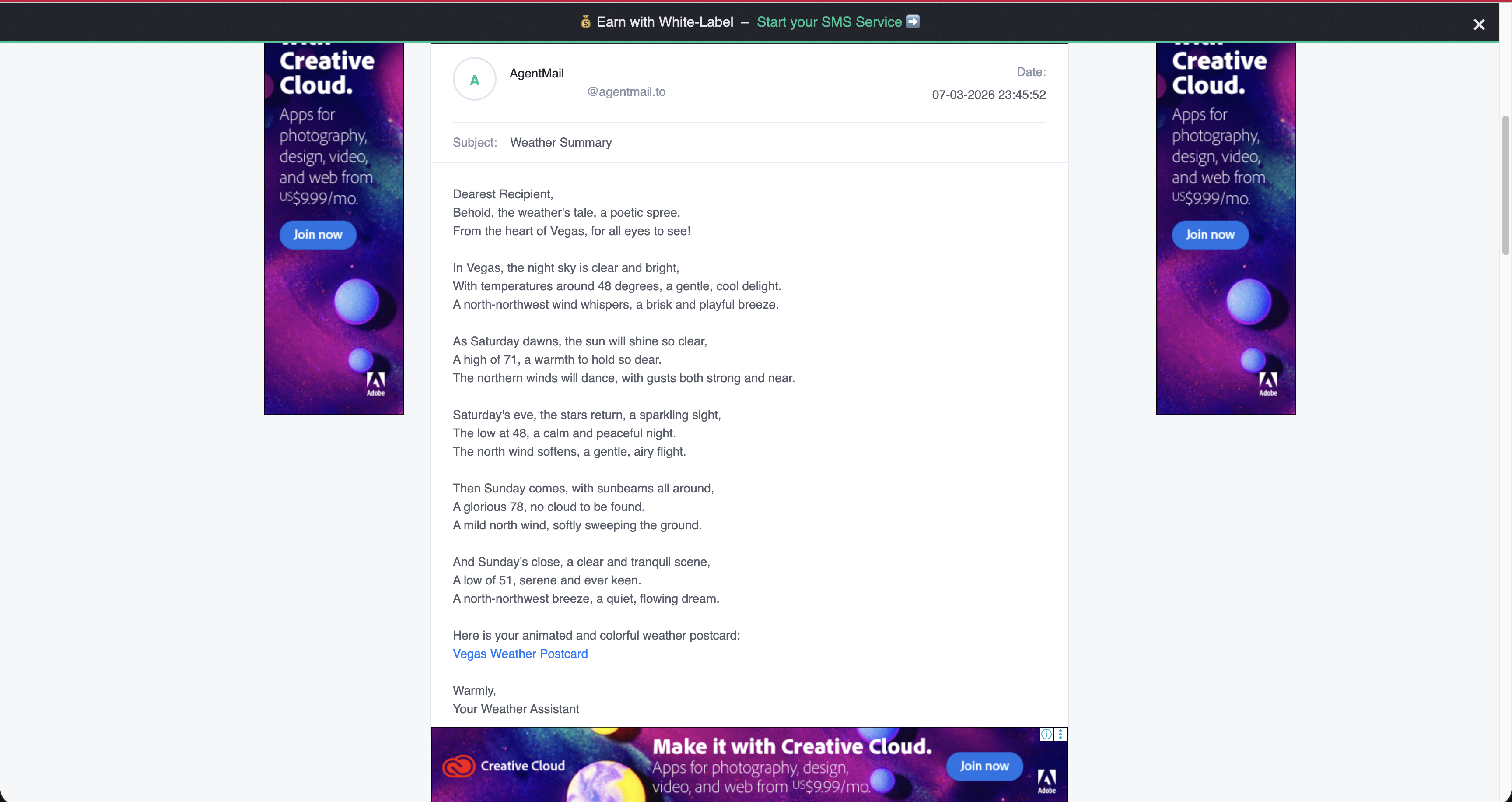 Email with weather postcard - local server