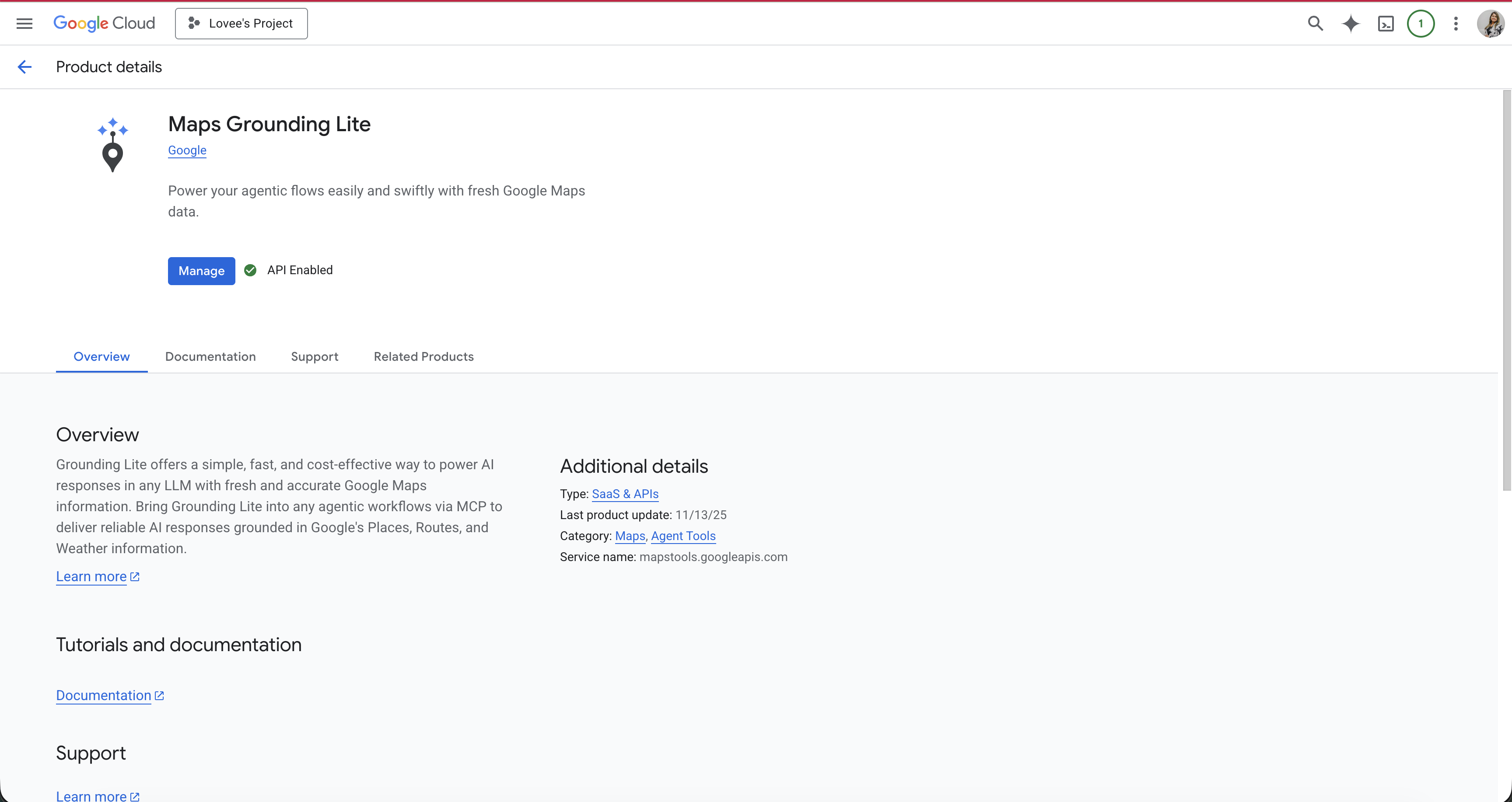 Enable Google Maps Grounding Lite API
